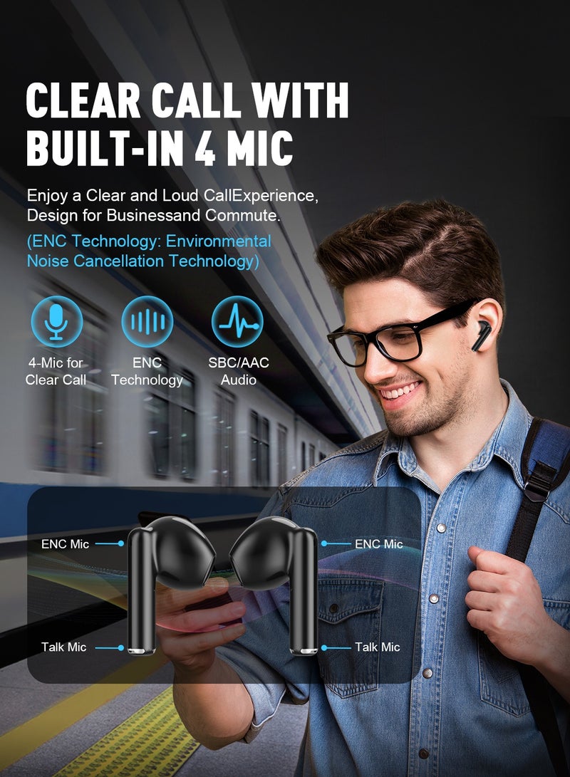 ZIPFORCE True Wireless Earbuds, In-Ear Bluetooth 5.3 Headphones 4-Mics ENC Clear Call, Bluetooth Earbuds Touch Control, IPX6 Waterproof TWS, Light-Weight Earphones