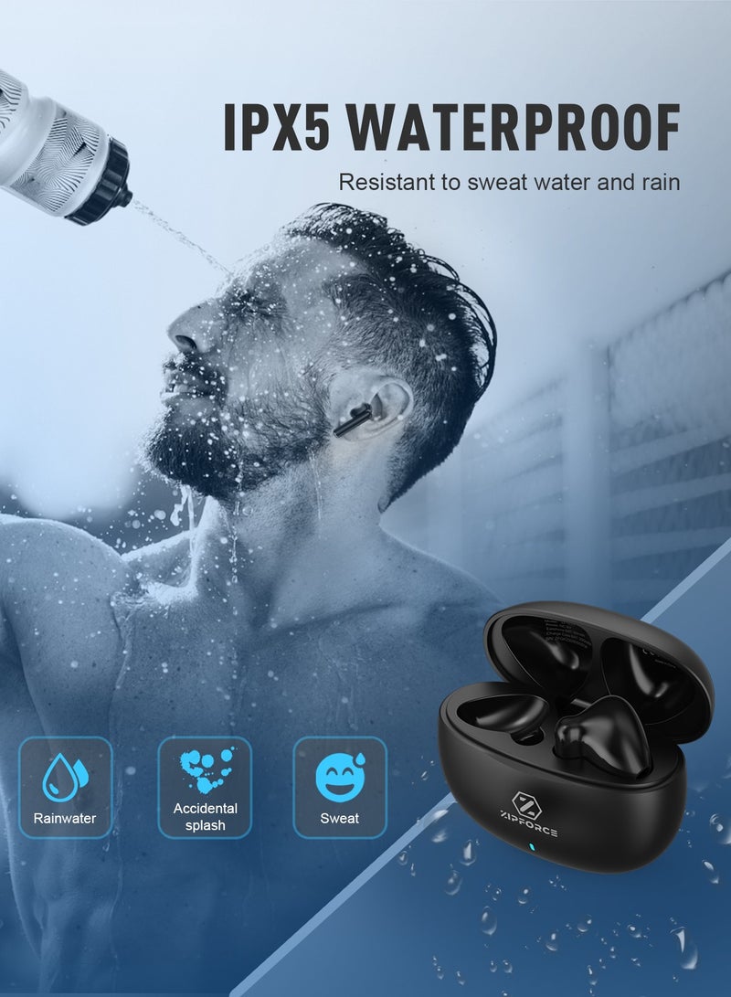 ZIPFORCE True Wireless Earbuds, In-Ear Bluetooth 5.3 Headphones 4-Mics ENC Clear Call, Bluetooth Earbuds Touch Control, IPX6 Waterproof TWS, Light-Weight Earphones