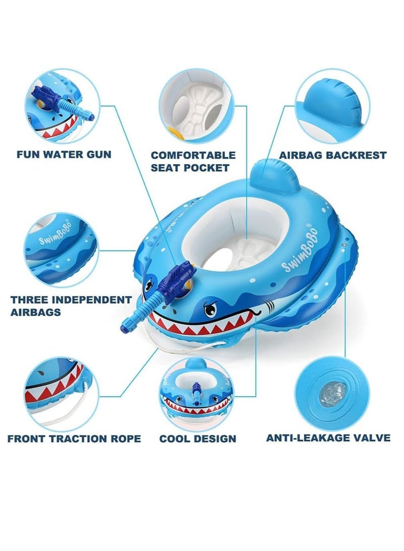 Baby Pool Float Free Swimming Baby Inflatable Swim Float Seat Boat Pool Swim Ring for Toddler Shark Baby Swim Floats Ring for Pool Bath Toys for 2-6 years old