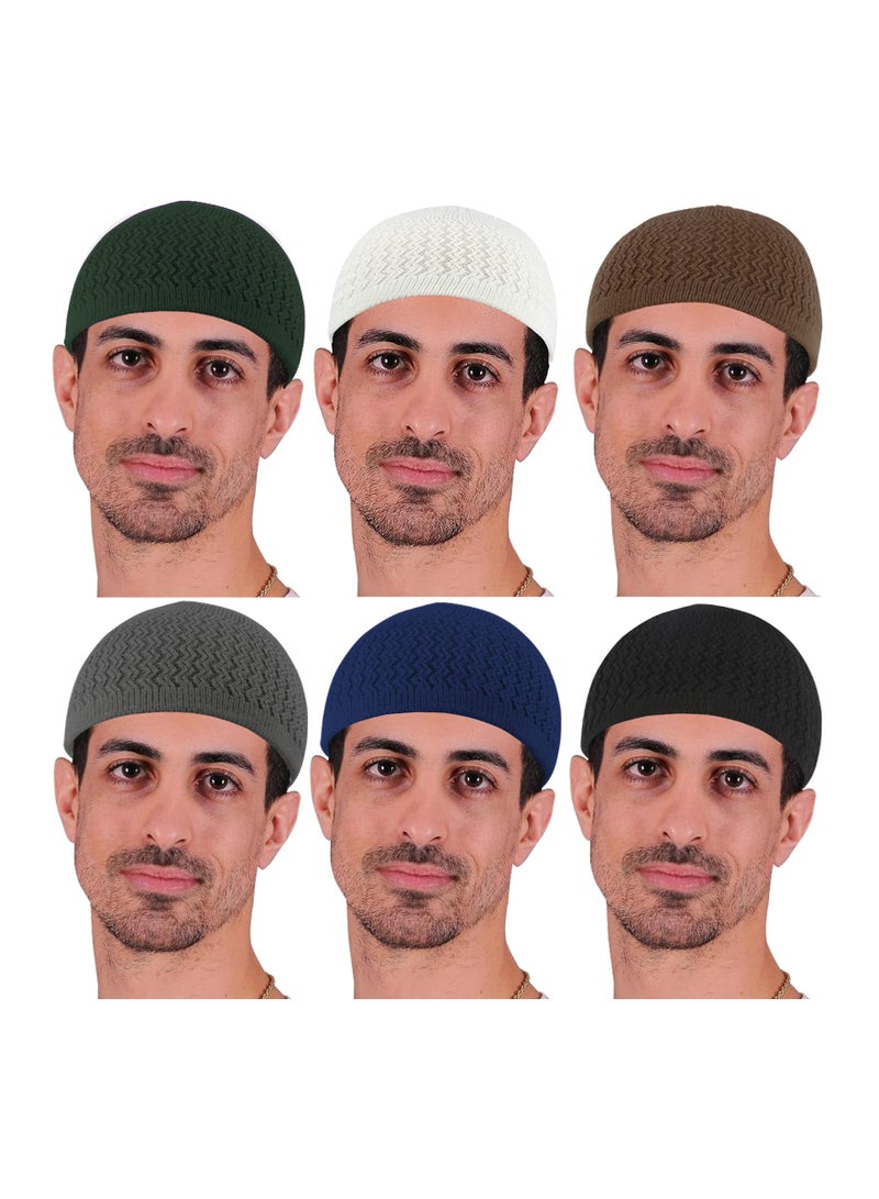 6 Pieces Brimless Hats for Men and Women Docker Hat Casual No Brim Hat Visor-Less Flip Hat Sailor Skullcap Buckle Knit Kufi Hat Under Helmet Beanie Hats
