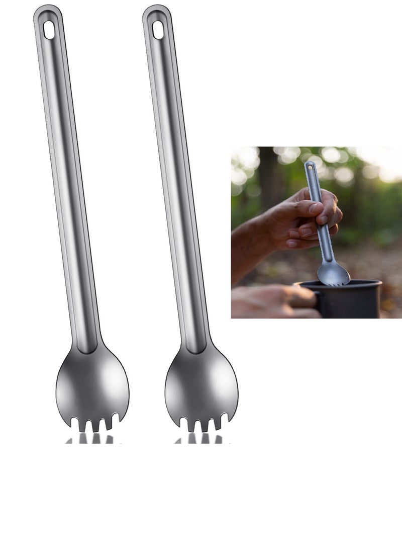 Titanium Long Handle and Spoon Eco-Friendly Ultralight Portabale Flatware for Camping Cookware Wilderness Outdoors Picnics 2pcs
