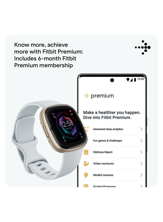Sense 2, Health and Fitness Smartwatch with built-in GPS, advanced health features, up to 6 days battery life - compatible with Android and iOS Blue Mist / Soft Gold Aluminium