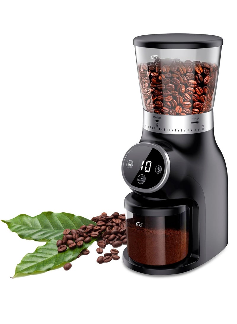 Electric Burr Coffee Grinder with Digital Control, Espresso Grinder with 31 Precise Settings for 1-10 Cups, Coffee Grinder Electric with Time Display, Black
