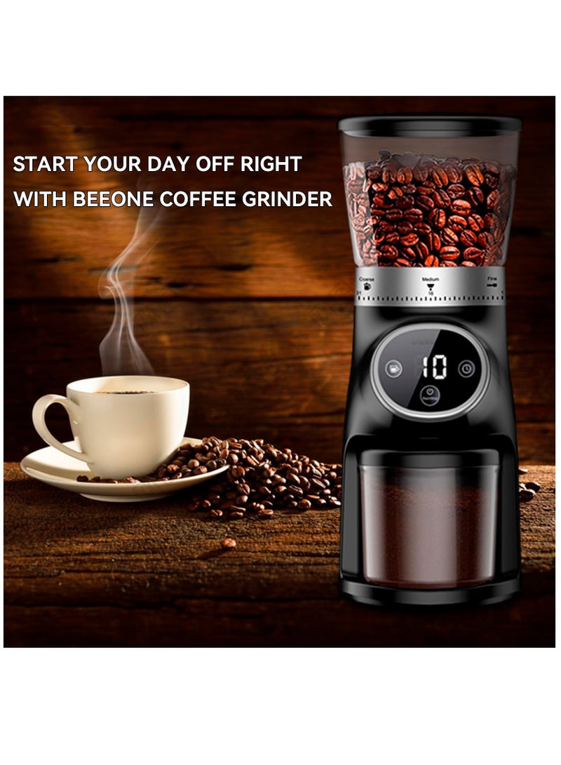 Electric Burr Coffee Grinder with Digital Control, Espresso Grinder with 31 Precise Settings for 1-10 Cups, Coffee Grinder Electric with Time Display, Black