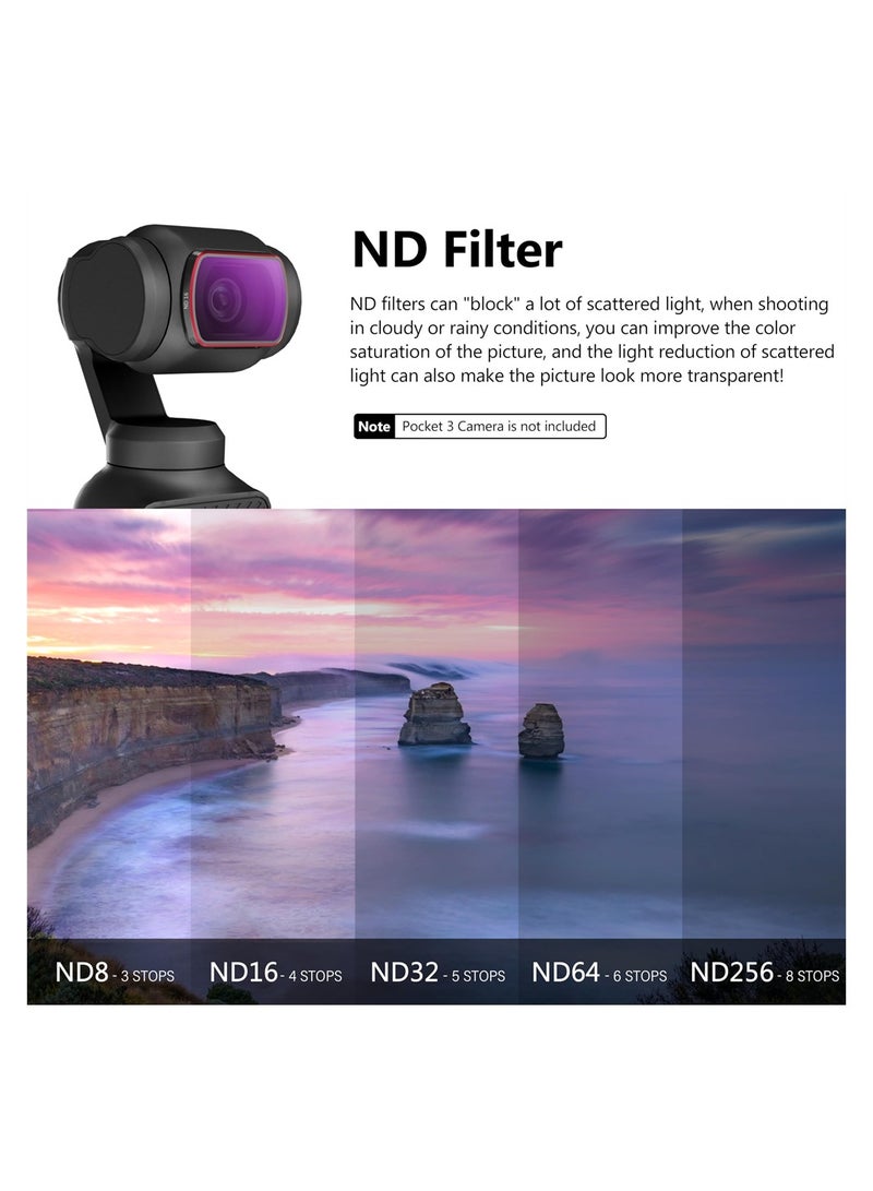 ND Filters Set for DJI Osmo Pocket 3 Creator Combo Accessories - 6 Pack CPL,ND 8,ND 16,ND 32,ND 64,ND256(Magnetic)(Aluminum Version)
