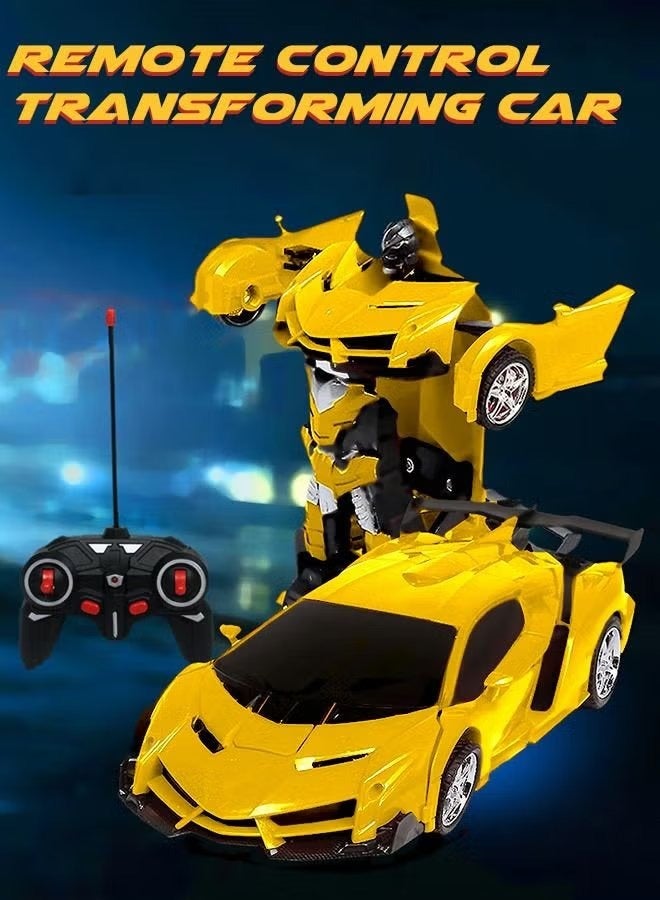 Remote Control Transform Car Toy with Lights Deformation Rechargeable 360°Rotating Stunt Race Car for Kids