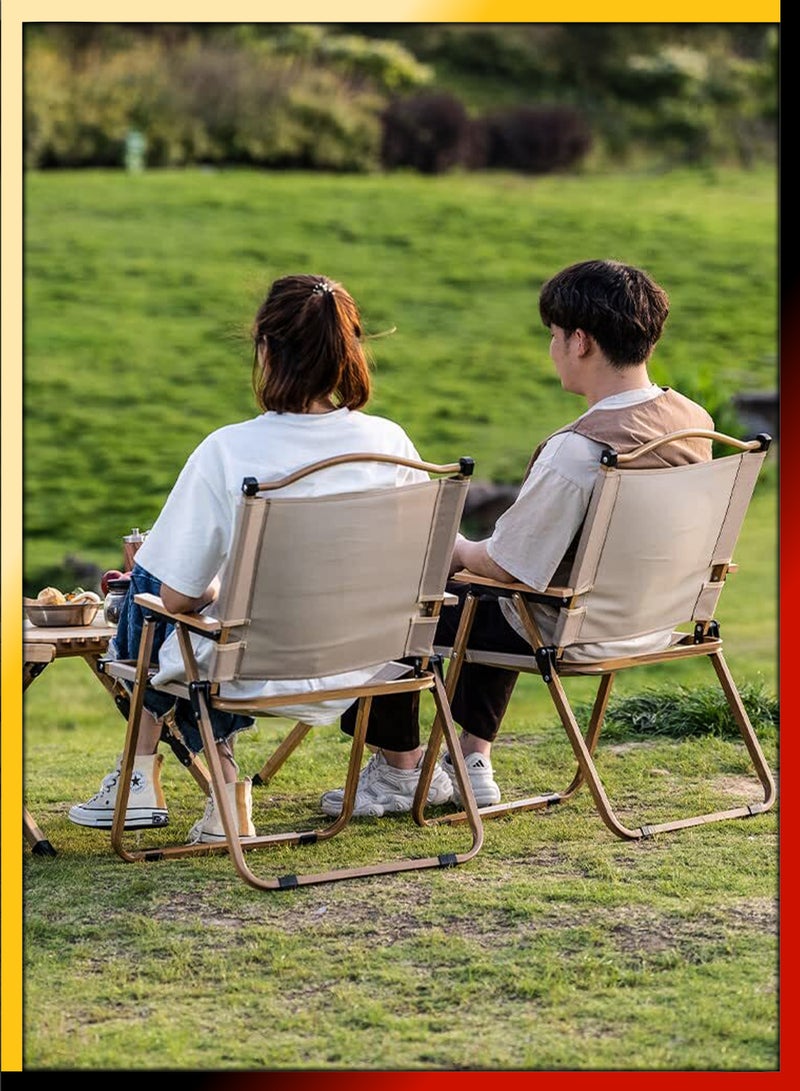 Foldable Outdoor Camping Chair With Wooden Armrests Design Folding Beach Chair For Camping Picnics Fishing Patio Garden Lawn Backyard BBQ Pool Side Party Relaxation Portable Seating Furniture Solution