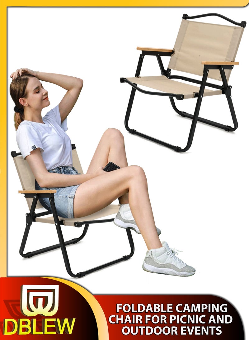 Foldable Outdoor Camping Chair With Wooden Armrests Design Folding Beach Chair For Camping Picnics Fishing Patio Garden Lawn Backyard BBQ Pool Side Party Relaxation Portable Seating Furniture Solution