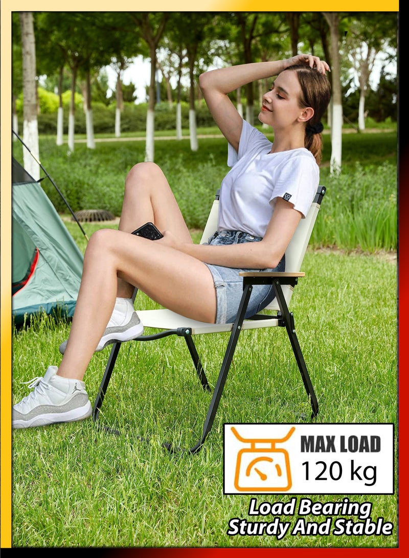 Foldable Outdoor Camping Chair With Wooden Armrests Design Folding Beach Chair For Camping Picnics Fishing Patio Garden Lawn Backyard BBQ Pool Side Party Relaxation Portable Seating Furniture Solution