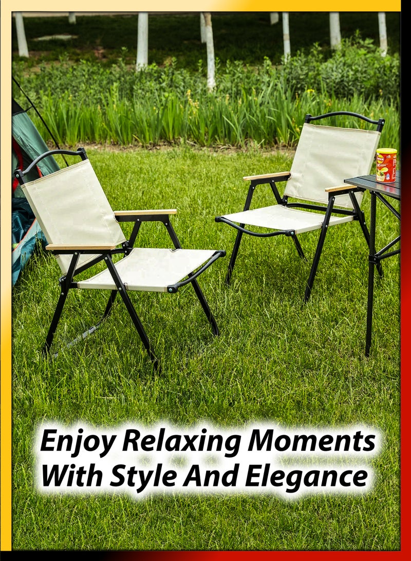 Foldable Outdoor Camping Chair With Wooden Armrests Design Folding Beach Chair For Camping Picnics Fishing Patio Garden Lawn Backyard BBQ Pool Side Party Relaxation Portable Seating Furniture Solution