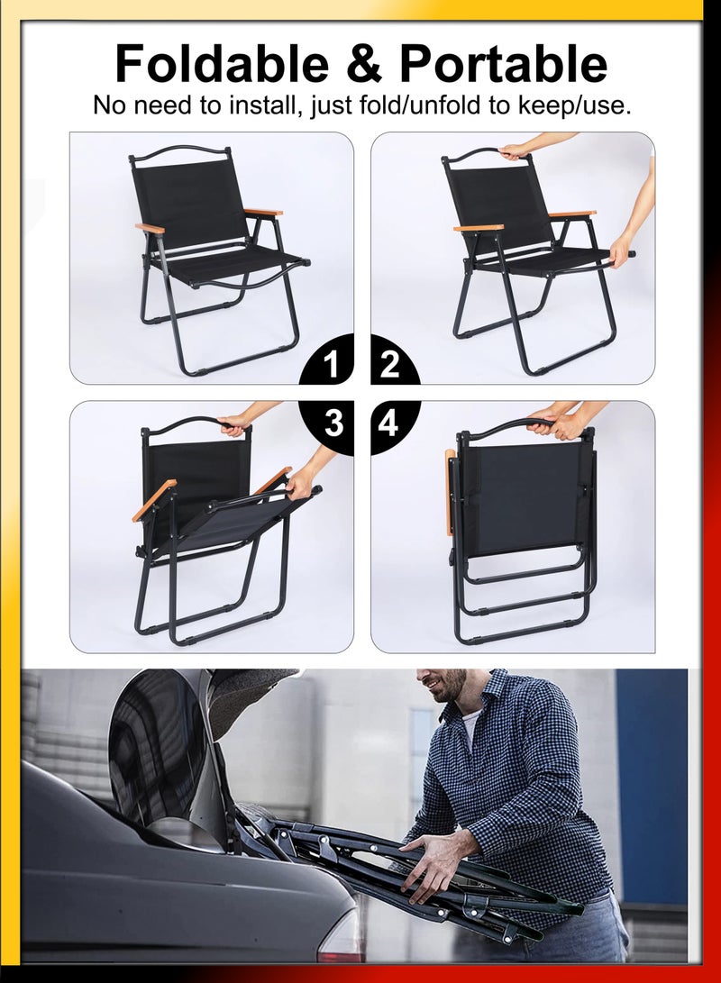 Foldable Outdoor Camping Chair With Wooden Armrests Design Folding Beach Chair For Camping Picnics Fishing Patio Garden Lawn Backyard BBQ Pool Side Party Relaxation Portable Seating Furniture Solution