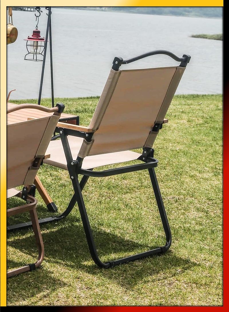 Foldable Outdoor Camping Chair With Wooden Armrests Design Folding Beach Chair For Camping Picnics Fishing Patio Garden Lawn Backyard BBQ Pool Side Party Relaxation Portable Seating Furniture Solution