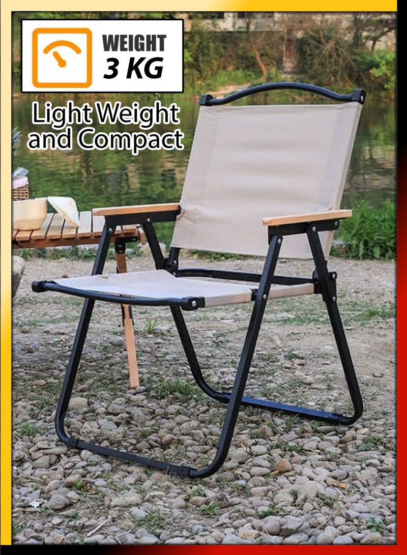 Foldable Outdoor Camping Chair With Wooden Armrests Design Folding Beach Chair For Camping Picnics Fishing Patio Garden Lawn Backyard BBQ Pool Side Party Relaxation Portable Seating Furniture Solution