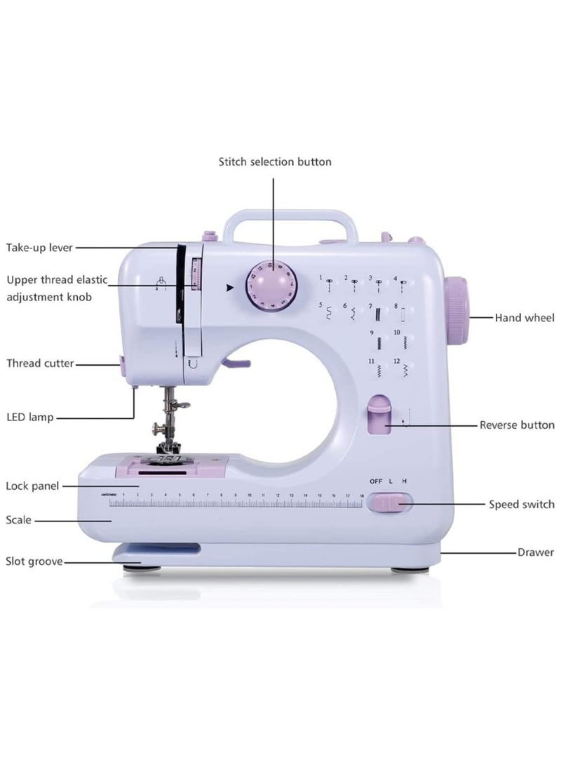 Portable Sewing Machine,Electric Mini Sewing Machine,505A White/Purple