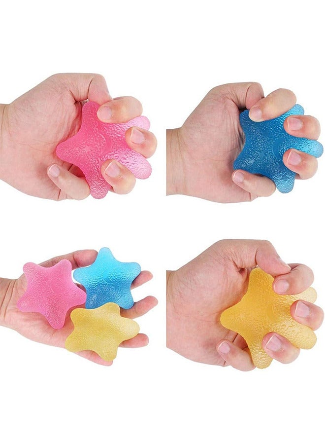 Hand Exerciser Grip Strengthener Ball, Five-Star Shaped Stress Balls Silicone Squeeze Toys, Hand Grip Strength Trainer For Adults Kids Elderly, 3 Colors, Set Of 3