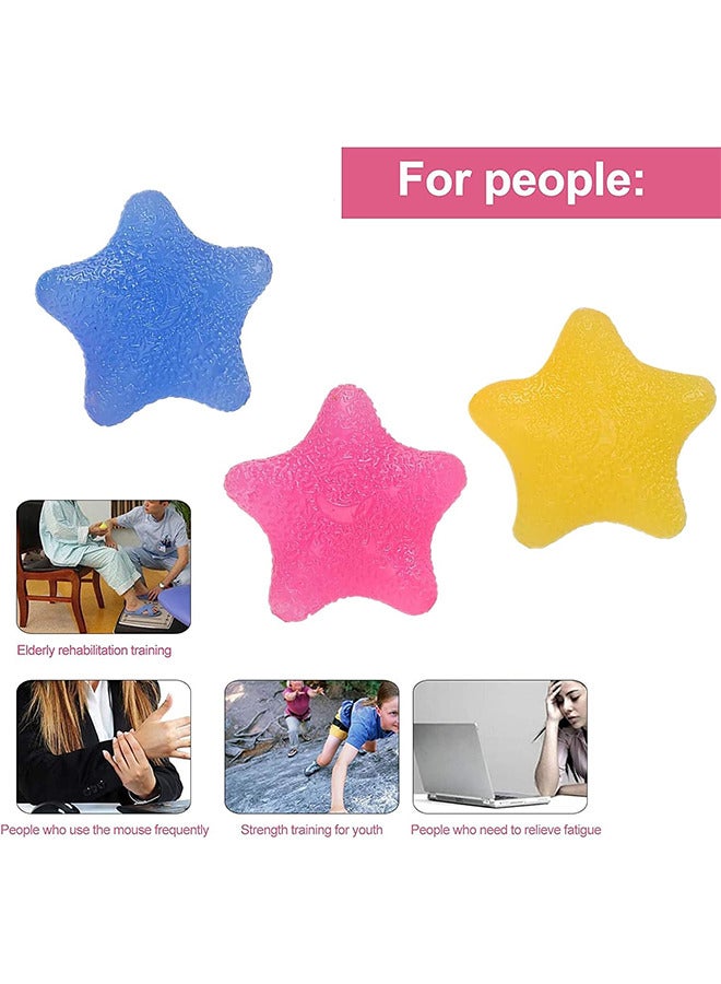 Hand Exerciser Grip Strengthener Ball, Five-Star Shaped Stress Balls Silicone Squeeze Toys, Hand Grip Strength Trainer For Adults Kids Elderly, 3 Colors, Set Of 3