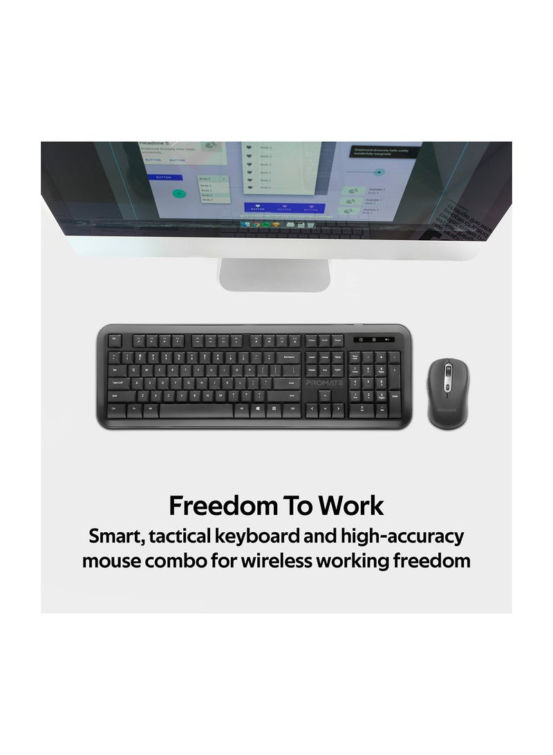 USB-C Wireless Keyboard And Mouse, 2.4Ghz Quiet Full-Size Keyboard And Adjustable DPI Mouse With 2-In-1 USB-A/USB-C Nano Receiver, 12 Multimedia Shortcuts And Auto-Sleep Function For Desktop Black