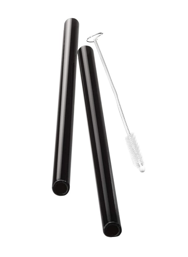 2-Piece Glass Straw Set With Brush Black/Clear 2xStraws (18 cm), 1xCleaning Brush (8 cm)