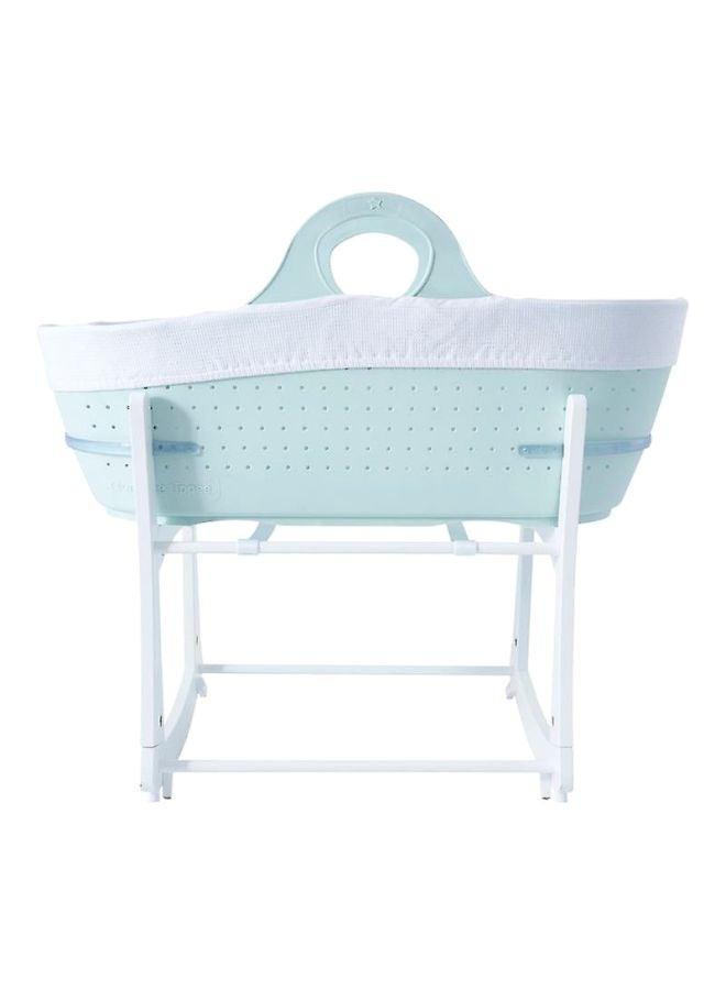 Sleepee Moses Basket With Stand - Mint Green/White