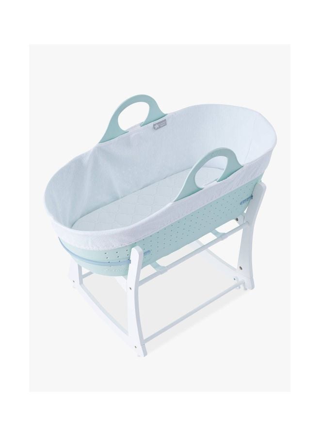 Sleepee Moses Basket With Stand - Mint Green/White