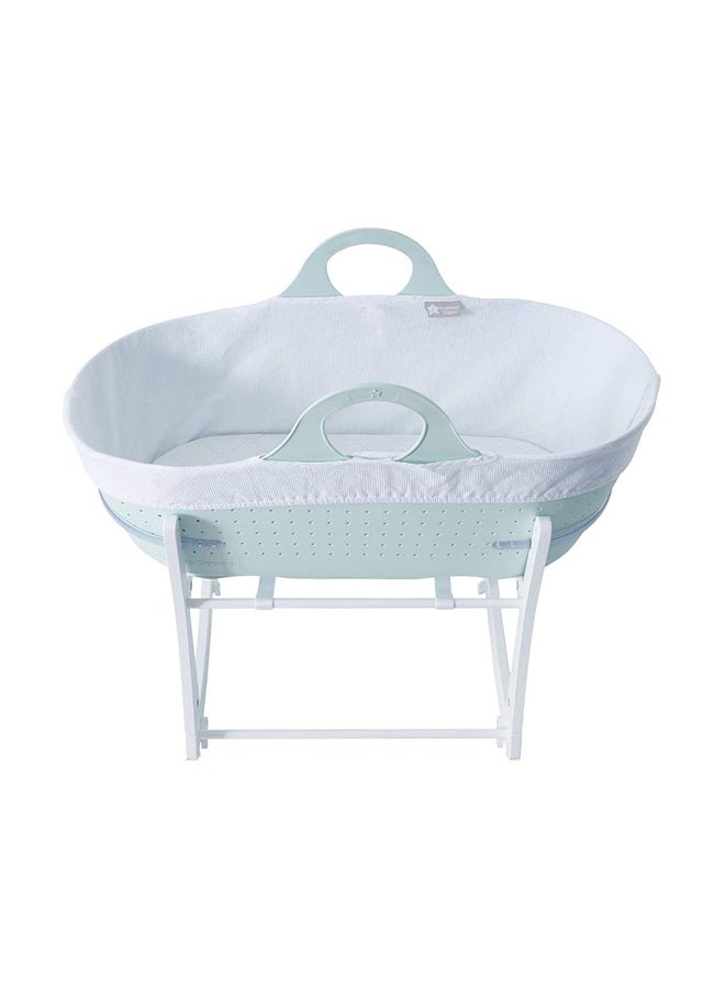 Sleepee Moses Basket With Stand - Mint Green/White