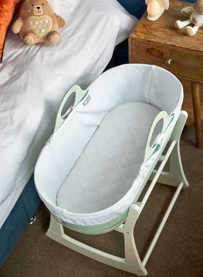 Sleepee Moses Basket With Stand - Mint Green/White