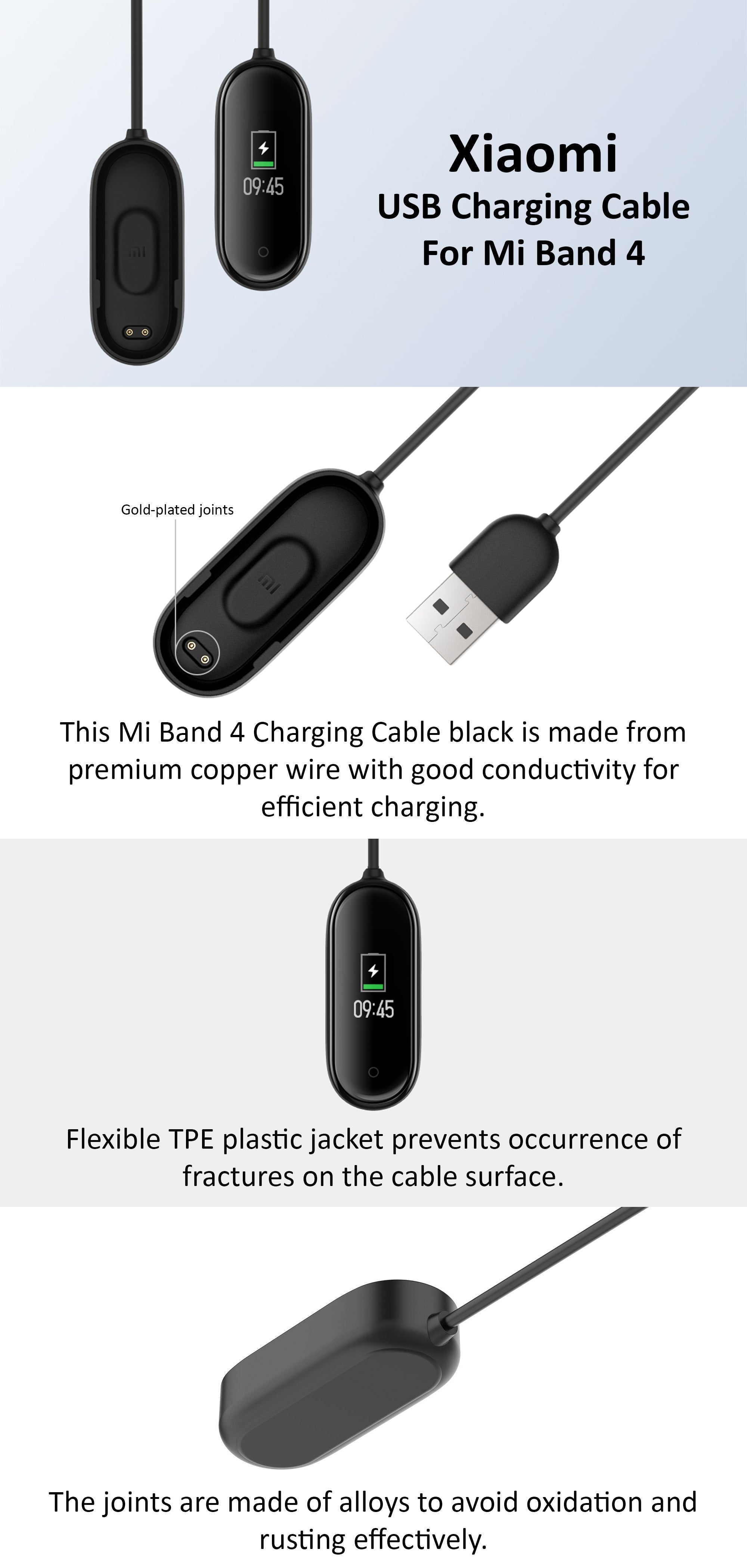 USB Charging Cable For Xiaomi Mi Band 4 Black