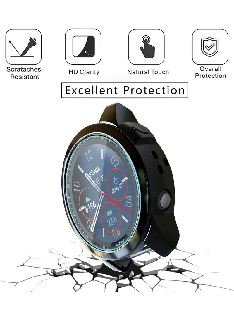 5+5 Pack Fenix 7 Screen Protector and Case Anti-Fog Tempered Glass Film Soft TPU Bumper Watterproof Compatible for Garmin 7/7 Solar Sapphire Smart Watch 47MM
