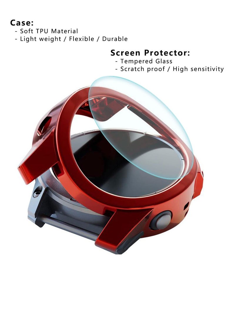 5+5 Pack Fenix 7 Screen Protector and Case Anti-Fog Tempered Glass Film Soft TPU Bumper Watterproof Compatible for Garmin 7/7 Solar Sapphire Smart Watch 47MM