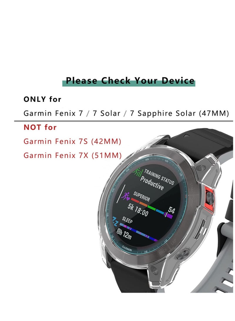 5+5 Pack Fenix 7 Screen Protector and Case Anti-Fog Tempered Glass Film Soft TPU Bumper Watterproof Compatible for Garmin 7/7 Solar Sapphire Smart Watch 47MM