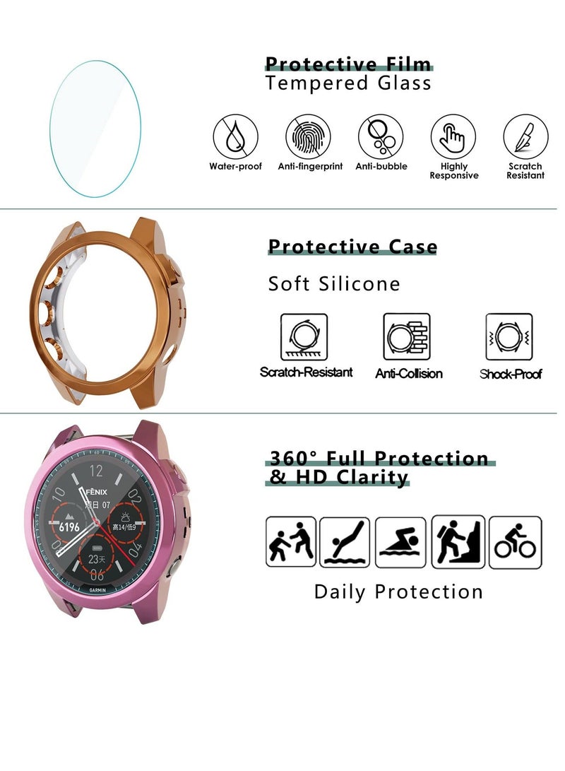 5+5 Pack Fenix 7 Screen Protector and Case Anti-Fog Tempered Glass Film Soft TPU Bumper Watterproof Compatible for Garmin 7/7 Solar Sapphire Smart Watch 47MM