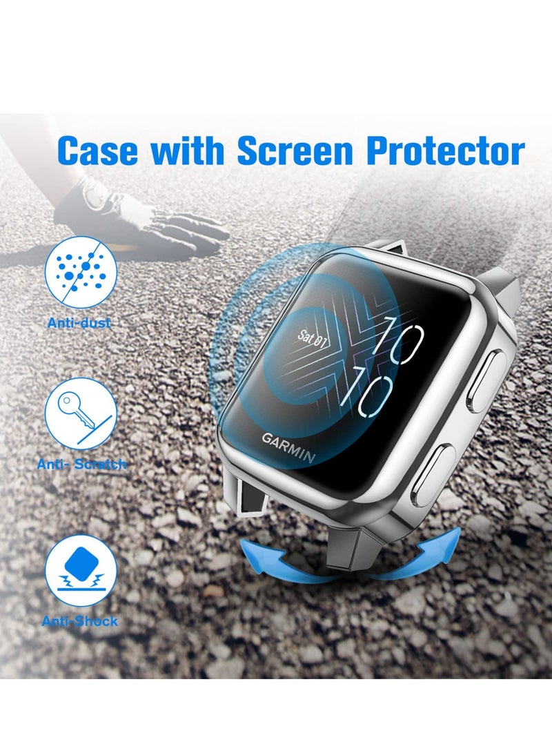 3 Packs Color Screen Protector Case Compatible with Garmin Venu Sq 2, 2 Music, Sq, Full Coverage Soft TPU Protective Cover Bumper Frame