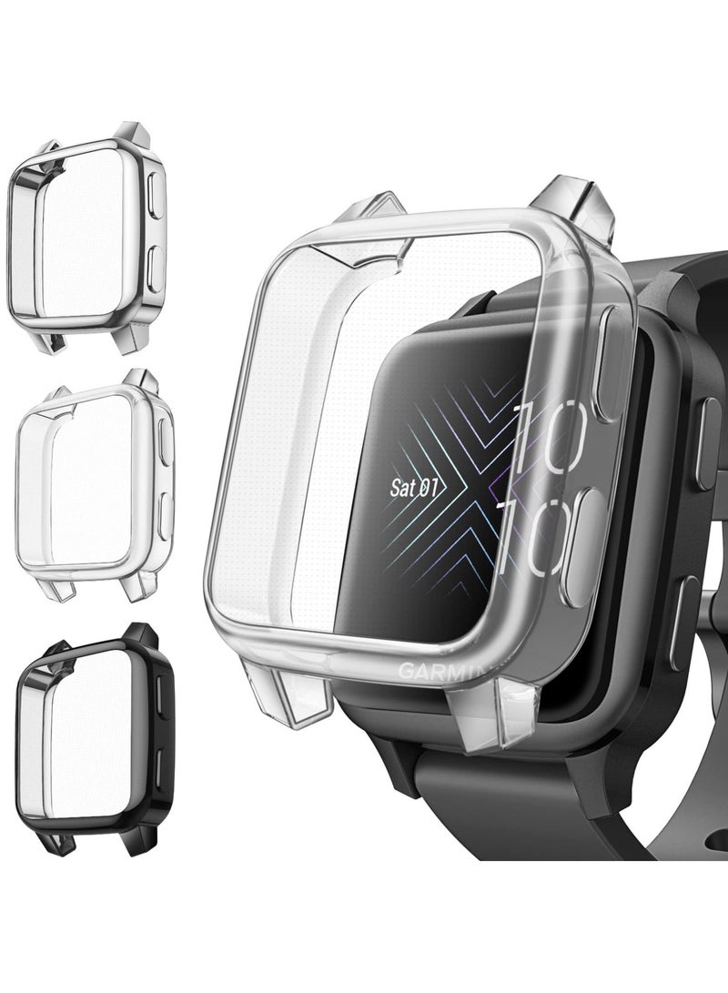 3 Packs Color Screen Protector Case Compatible with Garmin Venu Sq 2, 2 Music, Sq, Full Coverage Soft TPU Protective Cover Bumper Frame