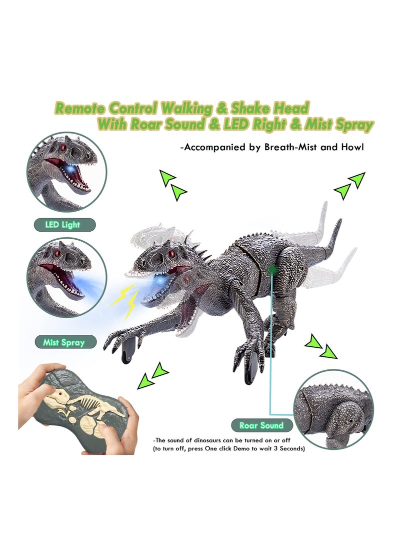 Remote Control Dinosaur Toys Big Electric RC Walking Robot with Water Mist Flashing Light Roaring Simulation Velociraptor Powered by Rechargeable Battery for Kids Birthday Gifts