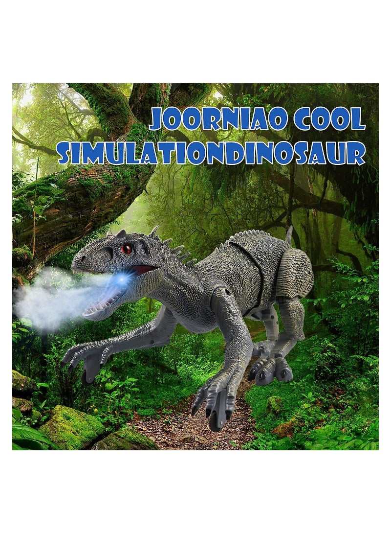Remote Control Dinosaur Toys Big Electric RC Walking Robot with Water Mist Flashing Light Roaring Simulation Velociraptor Powered by Rechargeable Battery for Kids Birthday Gifts