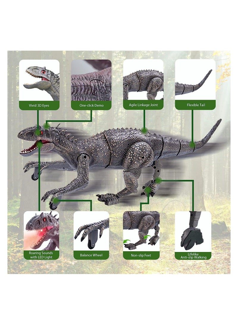Remote Control Dinosaur Toys Big Electric RC Walking Robot with Water Mist Flashing Light Roaring Simulation Velociraptor Powered by Rechargeable Battery for Kids Birthday Gifts
