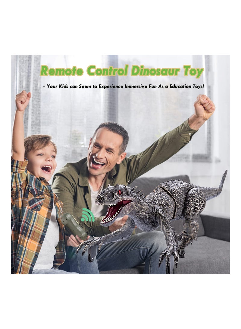 Remote Control Dinosaur Toys Big Electric RC Walking Robot with Water Mist Flashing Light Roaring Simulation Velociraptor Powered by Rechargeable Battery for Kids Birthday Gifts