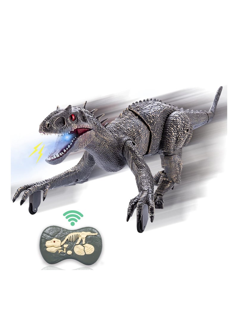 Remote Control Dinosaur Toys Big Electric RC Walking Robot with Water Mist Flashing Light Roaring Simulation Velociraptor Powered by Rechargeable Battery for Kids Birthday Gifts