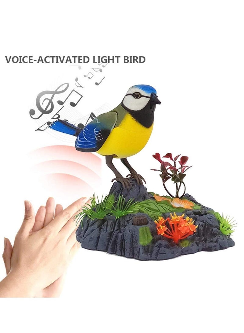 Electric Singing and Chirping Toy Birds - Battery Operated Blue Jays with Realistic Movement, Sound Activated Office Home Decor Accessories Novelty Gift