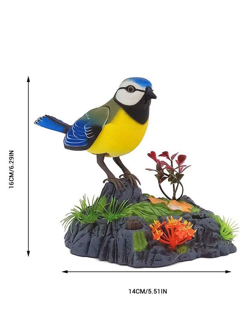 Electric Singing and Chirping Toy Birds - Battery Operated Blue Jays with Realistic Movement, Sound Activated Office Home Decor Accessories Novelty Gift