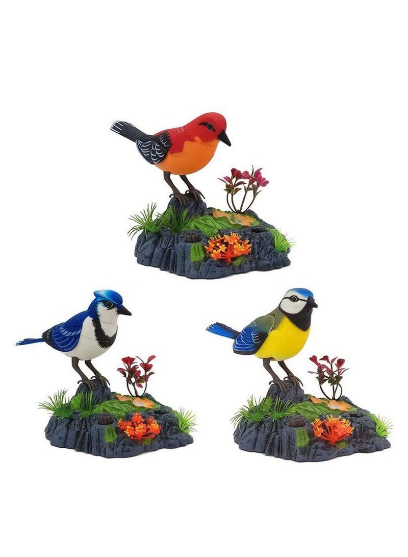 Electric Singing and Chirping Toy Birds - Battery Operated Blue Jays with Realistic Movement, Sound Activated Office Home Decor Accessories Novelty Gift