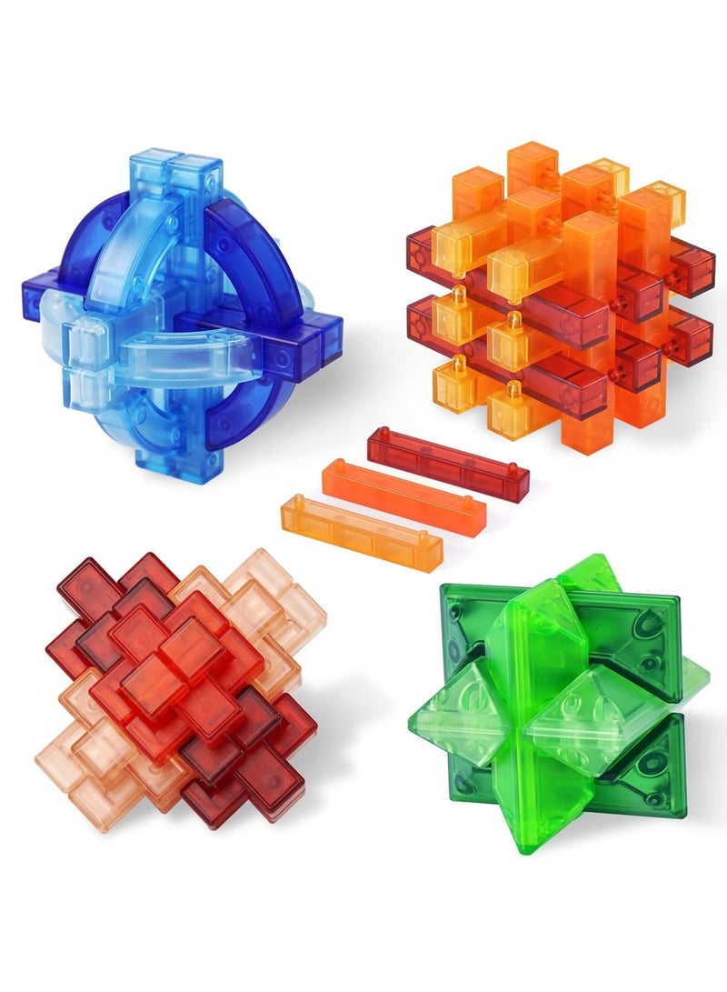 3D Brain Teaser Puzzles for Kids and Adults, Rubik's Cube Educational Toys, 4pcs Chinese Kong Ming Lock Interlock IQ Mind Test, Thinking, Patience Games