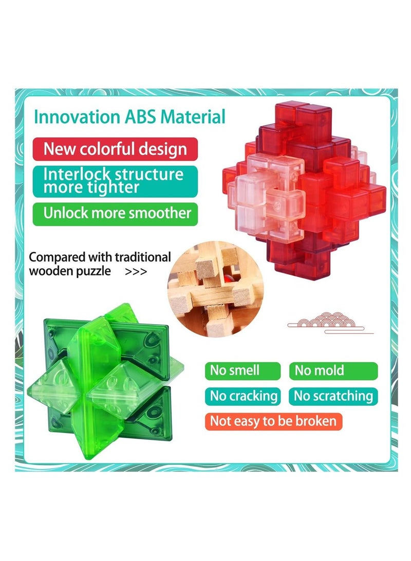 3D Brain Teaser Puzzles for Kids and Adults, Rubik's Cube Educational Toys, 4pcs Chinese Kong Ming Lock Interlock IQ Mind Test, Thinking, Patience Games