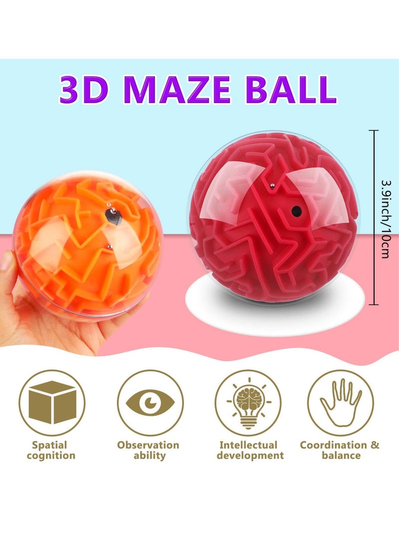4 Pieces 3D Maze Ball Puzzle Magic Brain Teasers Games Sphere Educational Toys Cube for Adults and Students Teens Hard Challenges Game Lover