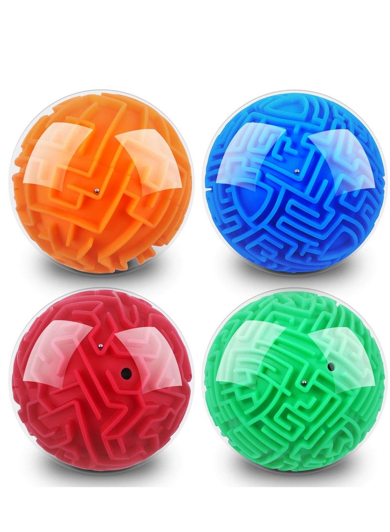 4 Pieces 3D Maze Ball Puzzle Magic Brain Teasers Games Sphere Educational Toys Cube for Adults and Students Teens Hard Challenges Game Lover