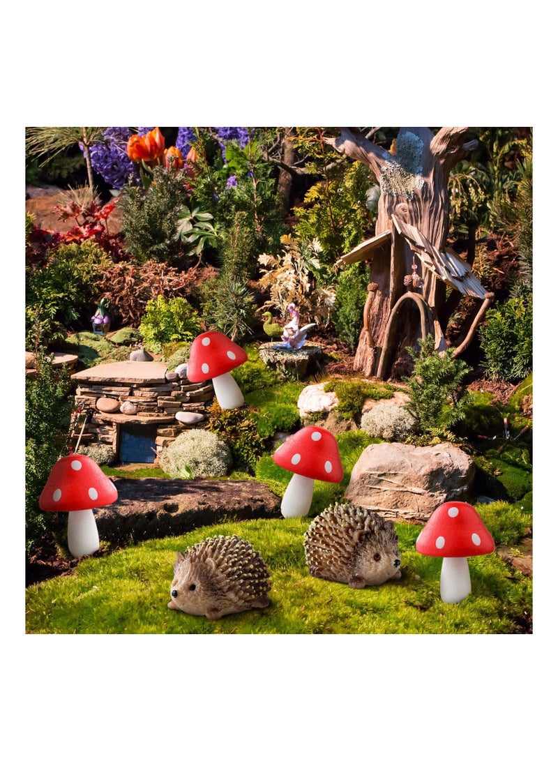 Garden Animal Statue Outdoor Fairy Tale Wild Accessories Resin Hedgehog and Wood Mushroom Plants Potted Miniature Bonsai Craft Decoration