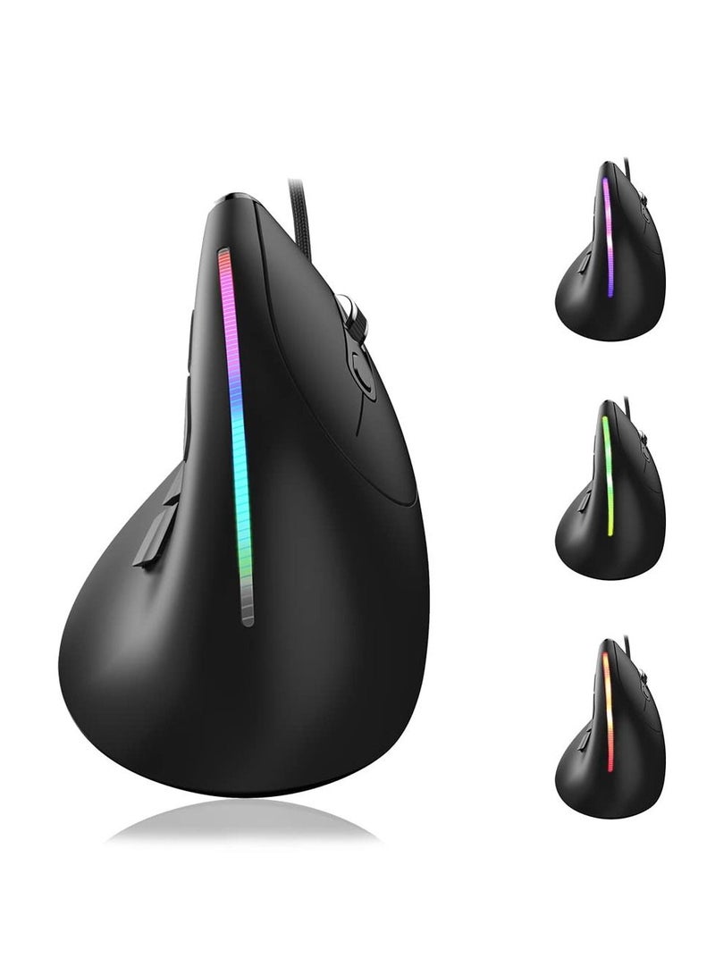 SYOSI Vertical Wired Mouse, Ergonomic Gaming Mouse with 9 Programmable Buttons and RGB Lights, 12800 Max Adjustable DPI for Gamer