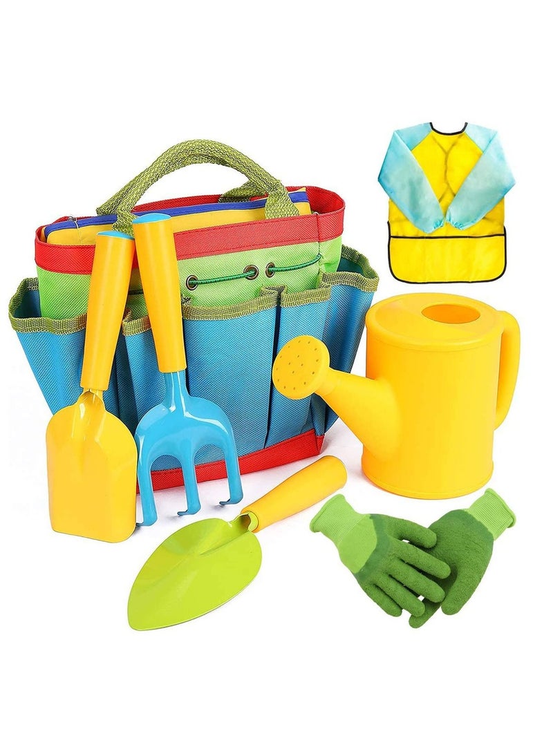 Gardening Tool Set for Kids Children, 7 Piece Garden tool set with Watering Can, Gloves, Shovel, Rake, Trowel and Smock