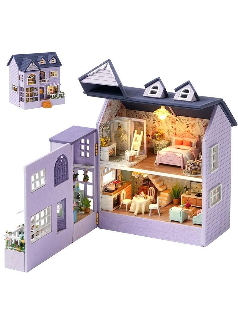 Dollhouse DIY Miniature Wooden Furniture Kit, Mini Handmade Doll House with LED, Kit 1:24 Scale Creative Toys for Adult Friend Lover Birthday Gift