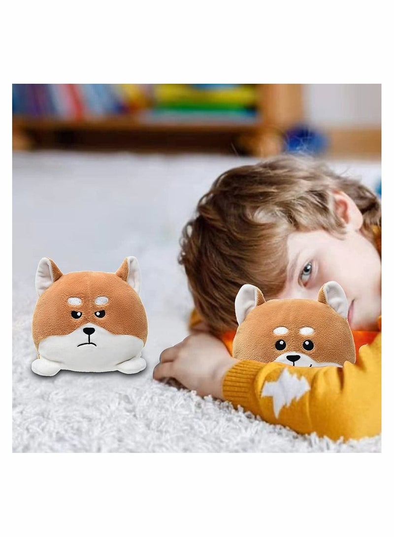 Reversible Dog 6 inch Plushie Girls Toys Stuffed Animal Mood Plush Bear Double-Sided Flip Help You Express Your Emotions Cute Children's Day Gift,